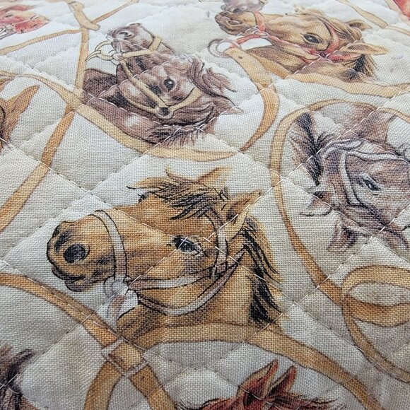 Vtg Quilted Horse Print Tote Bag With Reversible Interior Red Rope Pattern - Picture 12 of 16